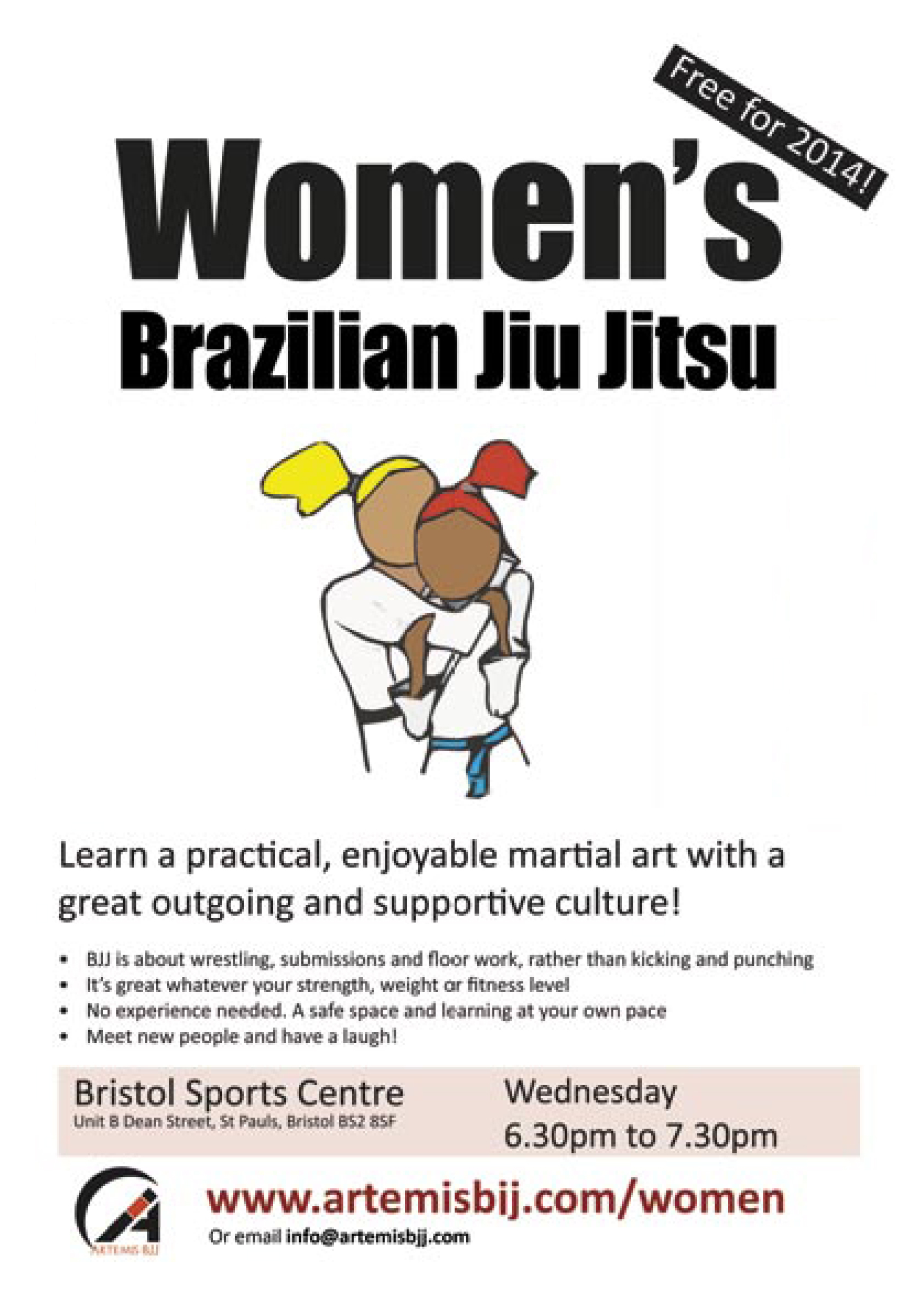 Women Only Class at Artemis BJJ, Bristol Sports Centre - A5 Poster